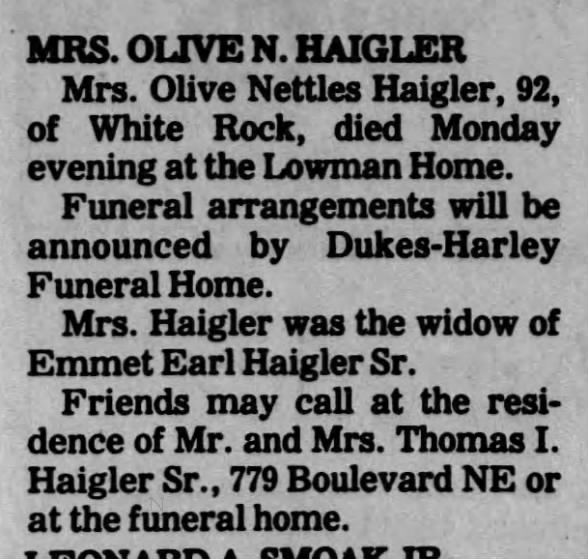 Nettles - Olive Obituary - The Times and Democrat - 26 Apr 1983, Page 10